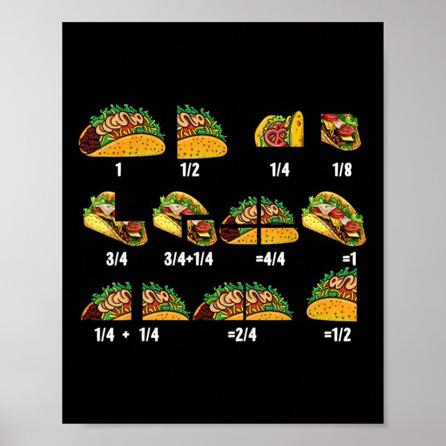Taco Fraction Math Teacher Back to school Educati Poster (Framsidan)