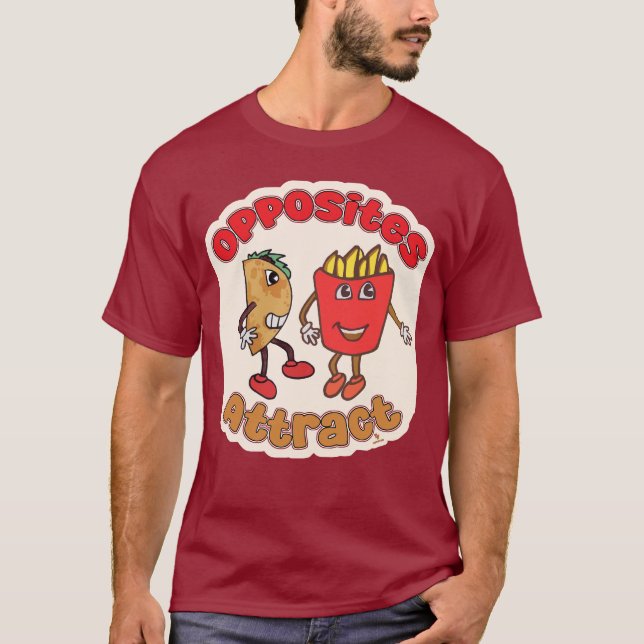 Taco Fry Opposites Attract Funny Food Tecknad T Shirt (Framsida)