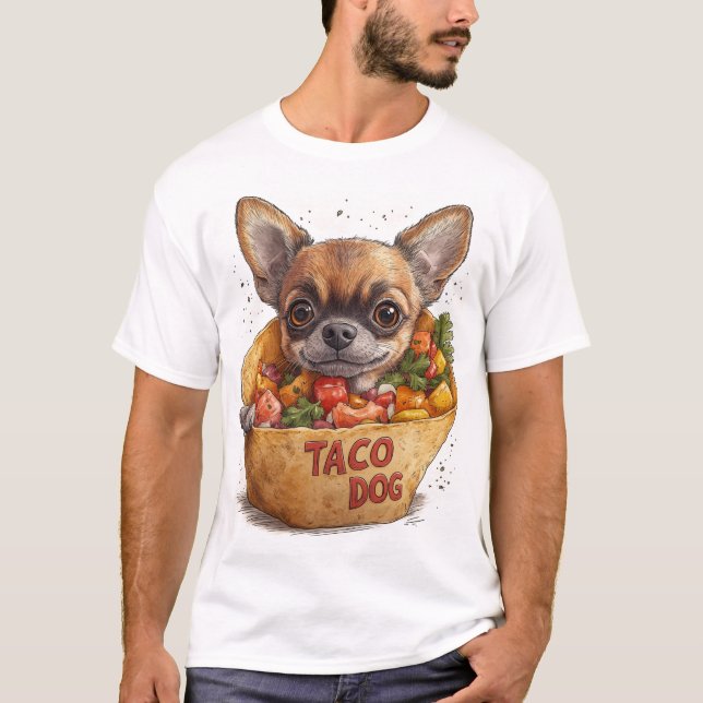 Taco Hund - Cute Chihuahua Taco Tecknad Design T Shirt (Framsida)