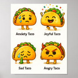Taco Känslor Rolig Fyra Humör av Tacos Konsttryck Poster