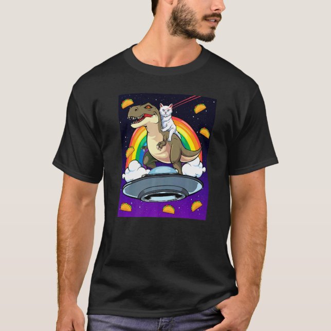 Taco Kitty Regnbåge Laser Öga Rex Ridande Rymd Kat T Shirt (Framsida)