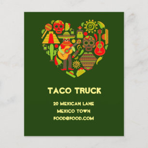 Taco lastbil mexikansk livsmedelsrestaurang flygblad