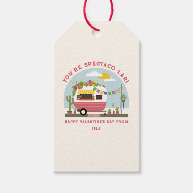 Taco Lastbil Pun Rosa Camper School Valentine Presentetikett (Framsidan)