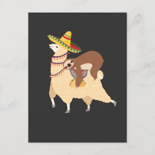 Taco Loving Animals Lazy Sloth Riding Llama Vykort