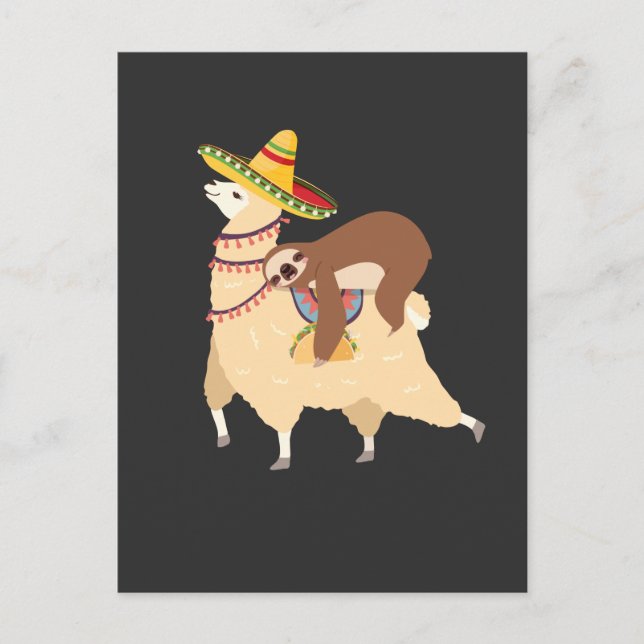 Taco Loving Animals Lazy Sloth Riding Llama Vykort (Framsida)