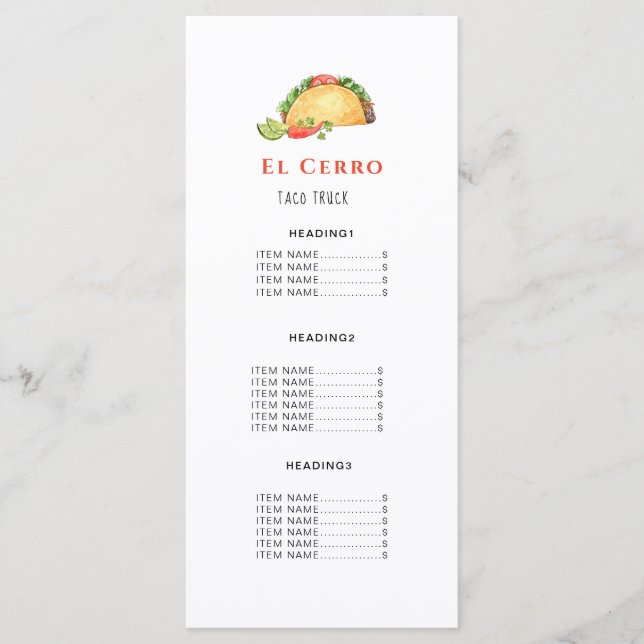 Taco Mexican Food Menu Card Meny (Framsida)