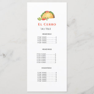 Taco Mexican Food Menu Card Meny