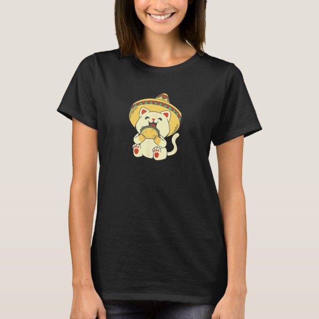 Taco Mexiko Katt med Sombrero T Shirt (Framsida)