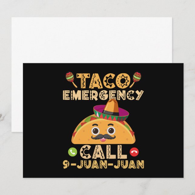 Taco-nödanrop Rollig Cinco de Mayo Mexikansk Inbjudningar (Fram/baksida)
