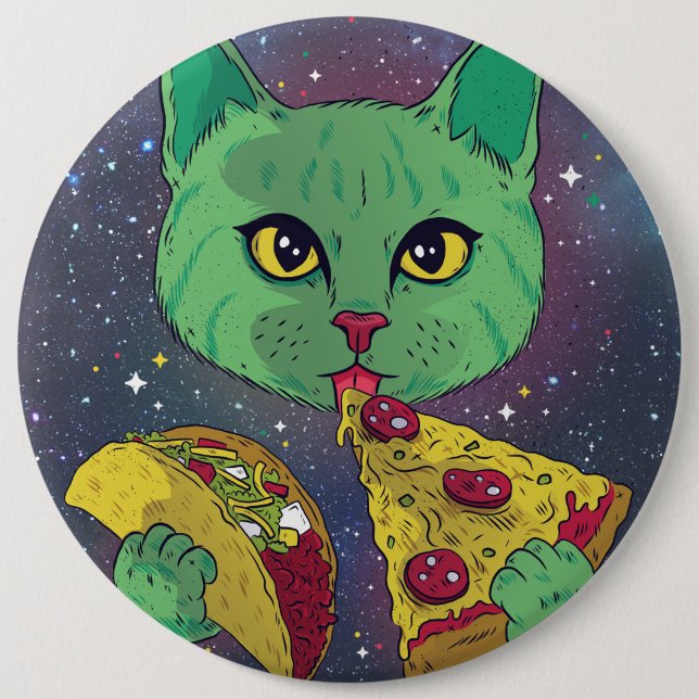 Taco och Pizza Cosmic Space Cat Knapp (Framsida)