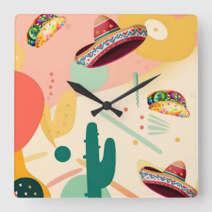 Taco och Sombrero Party Fyrkantig Klocka