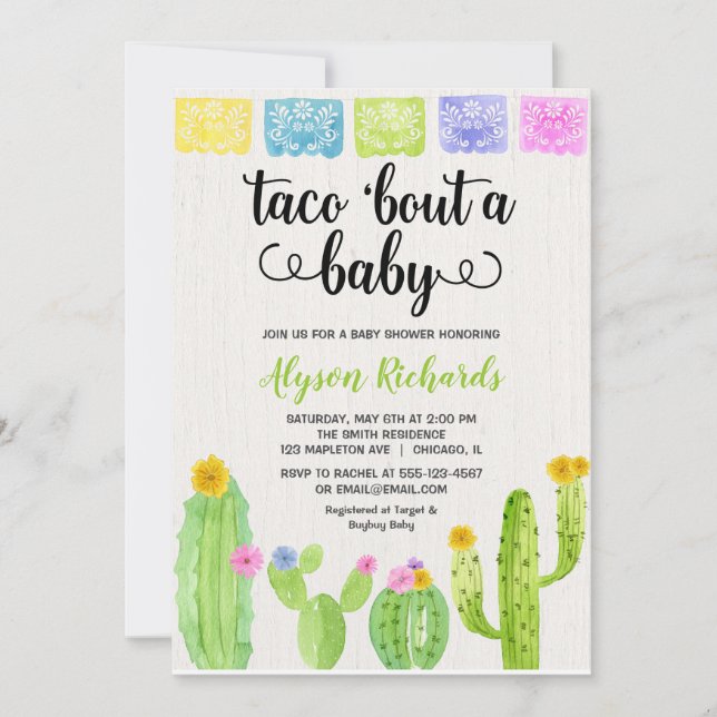 Taco om baby, Fiesta cactus babydusch Inbjudningar (Framsida)