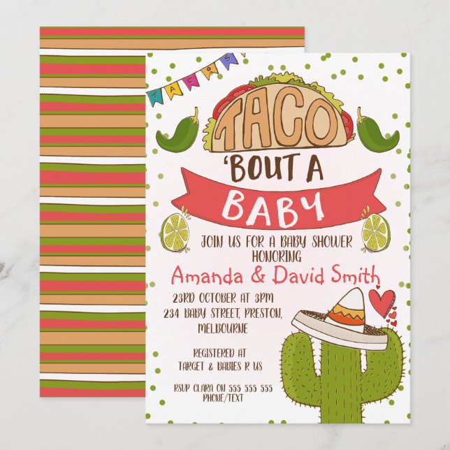 Taco om Baby Fiesta Theme Baby Shower-inbjudan Inbjudningar (Fram/baksida)