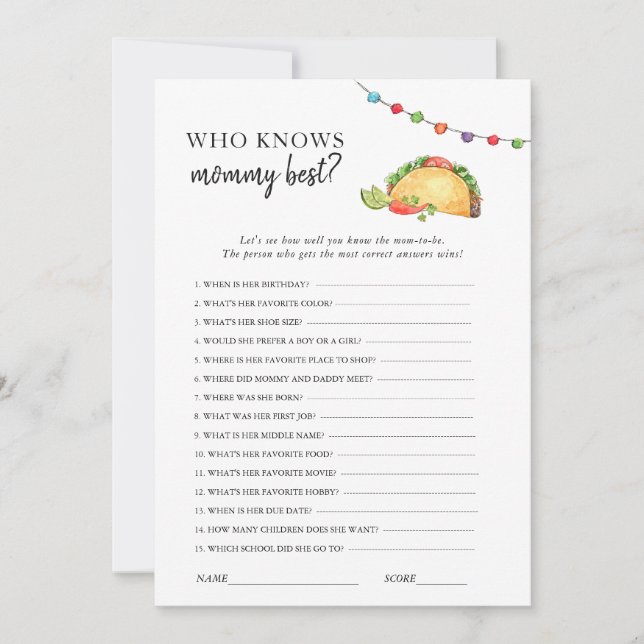 Taco om Baby Shower spel  Inbjudningar (Framsida)