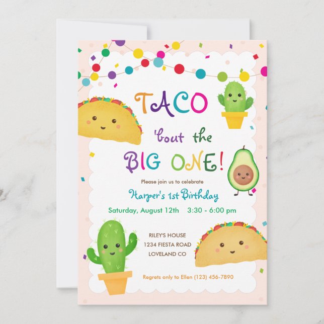 Taco om BIG ONE - fiesta-tema 1:a födelsedagen Inbjudningar (Framsida)