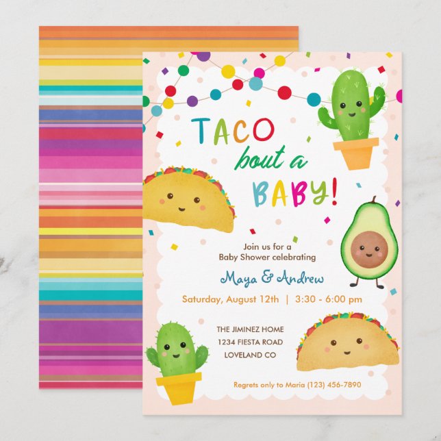 Taco om en baby-fiesta-tema babydusch inbjudningar (Fram/baksida)