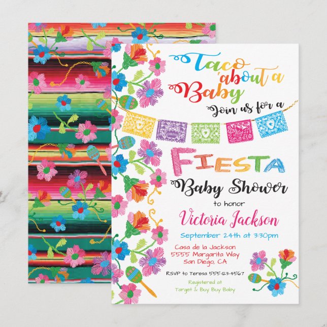 Taco om en baby mexikansk fiesta babydusch inbjudningar (Fram/baksida)