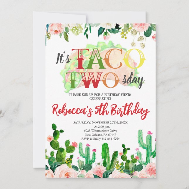 Taco om en Fiesta Birthday, Taco 2-årsdag Inbjudningar (Framsida)