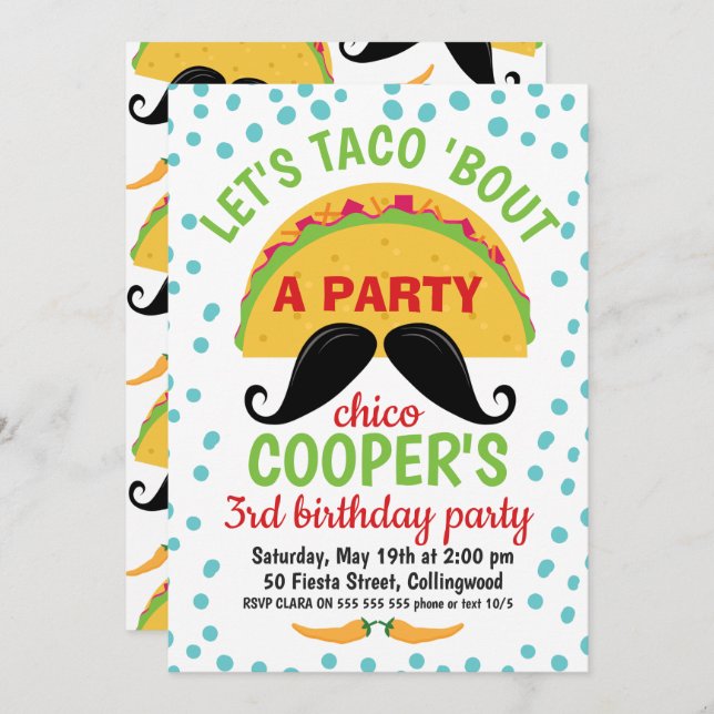 Taco om en inbjuden pojke i Party Inbjudningar (Fram/baksida)