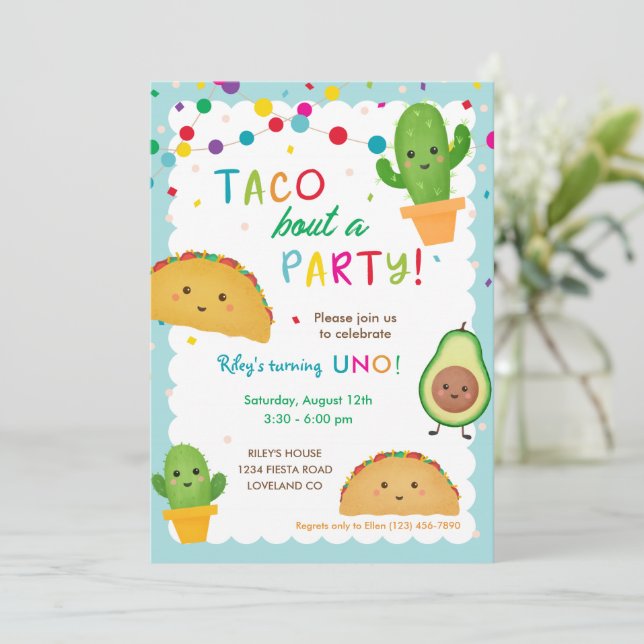 Taco om en party-fiesta-födelsedag inbjudningar (Stående Fram)