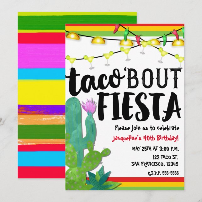 TACO OM FEST Födelsedagsfest Cinco De Mayo Inbjudningar (Fram/baksida)