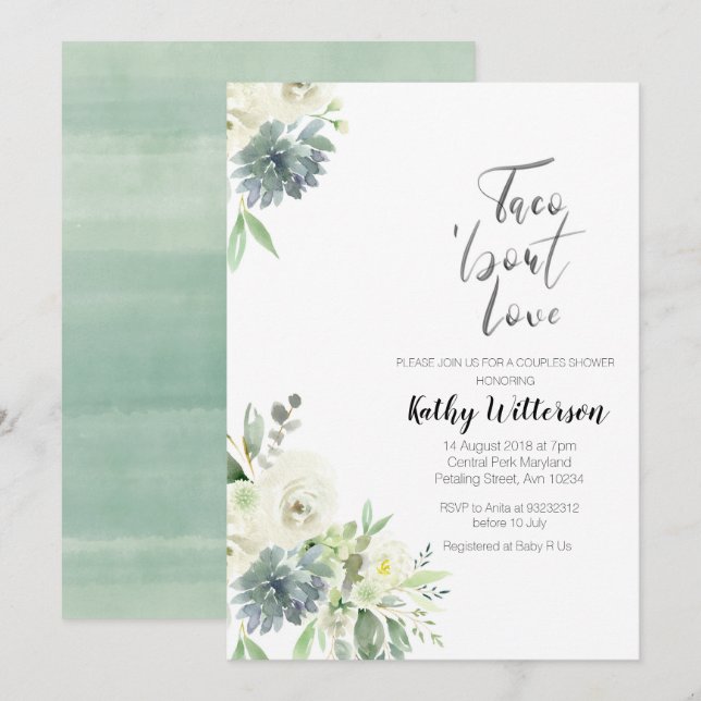 Taco om inbjudan till Kärlek PAR SHOWER (Fram/baksida)