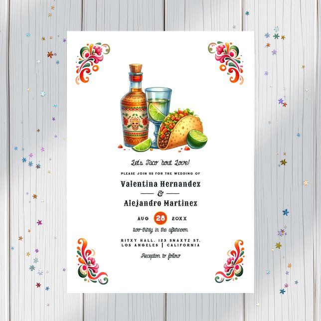 Taco "om Kärlek: djärv Fiesta Bröllop Inbjudningar (Taco 'bout Love: Bold Fiesta Wedding Invitation)