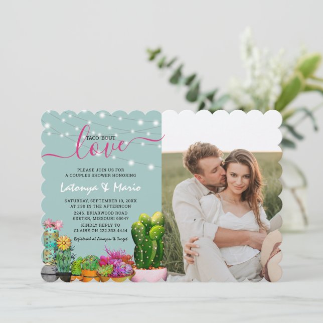 Taco om Kärlek Fiesta Par Shower Photo Inbjudningar (Stående Fram)