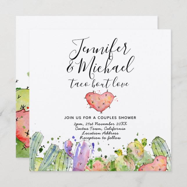 Taco om kärlek - Moderna roliga fiesta bröllopsinb Inbjudningar (Fram/baksida)