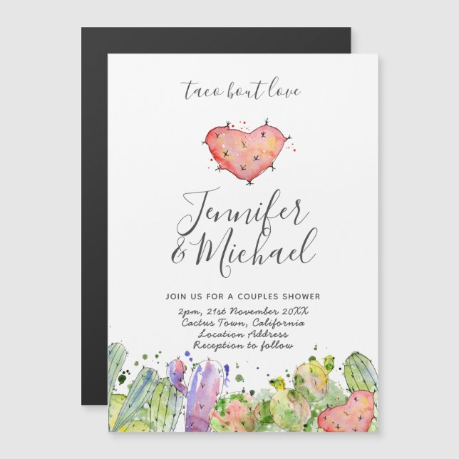 Taco om kärlek - Moderna roliga fiesta bröllopsinb Magnetisk Inbjudningskort (Fram/baksida)