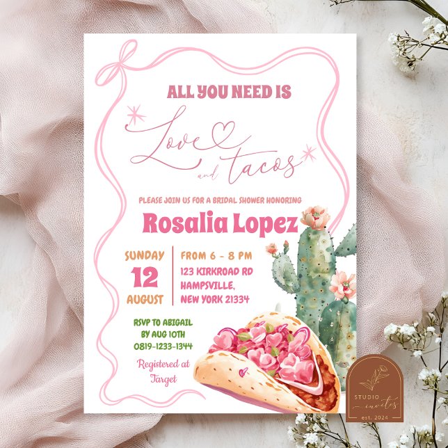 Taco om kärlek Rosa Bow Mexikansk Bröllopsdusch Inbjudningar (Skapare uppladdad)