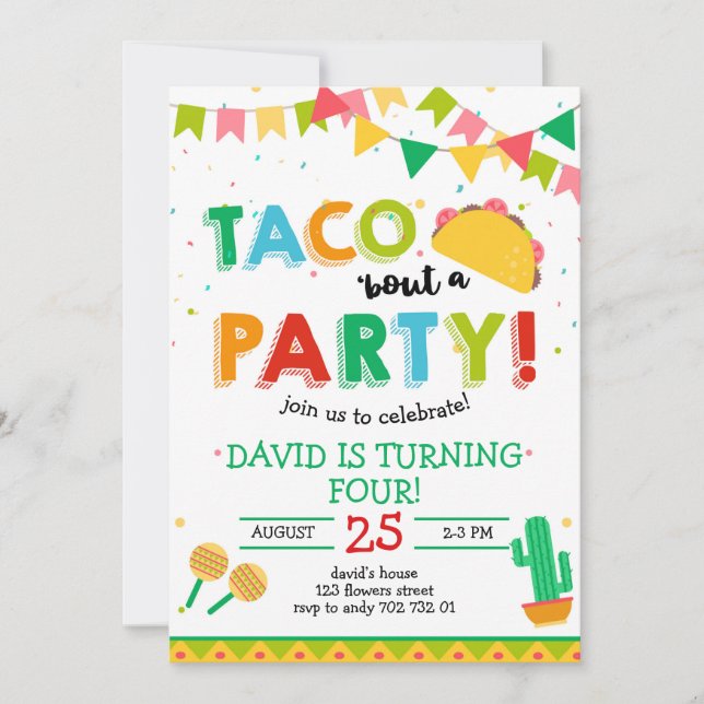 Taco om Party Boy Fiesta Birthday Inbjudningar (Framsida)