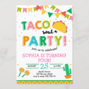 Taco om Party Girl Fiesta Birthday Rosa Inbjudningar