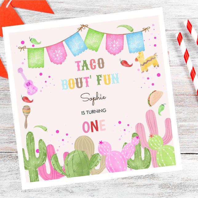 Taco om roligt fiesta mexican första födelsedagen pappersservett (Skapare uppladdad)