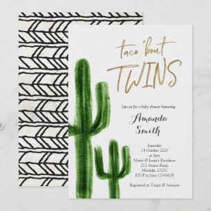 Taco om twillingar Kaktus babyskådkort Inbjudan
