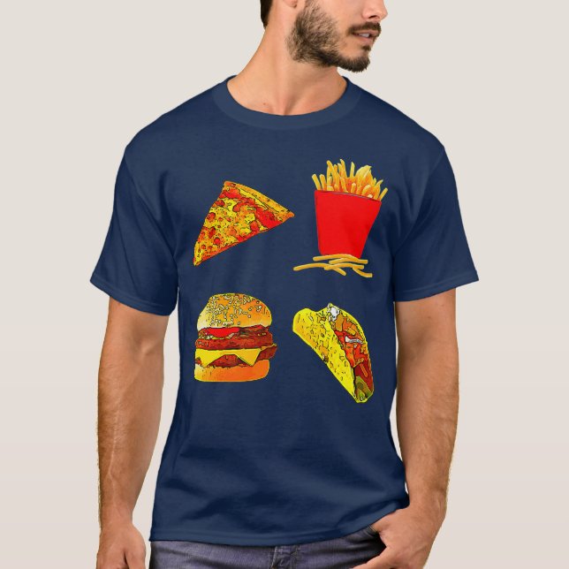 Taco Pizza Cheeseburger Fries Junk Fast Food T Shirt (Framsida)