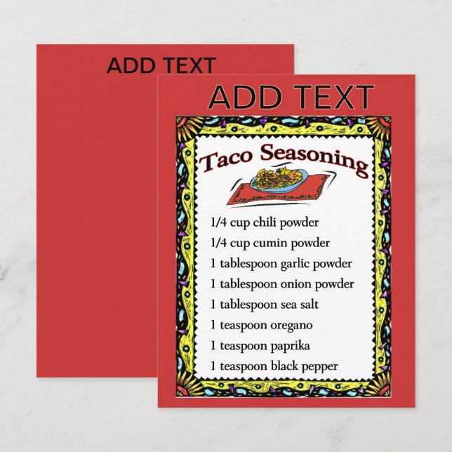 Taco Seasoning-kort, lägg till text (Fram/baksida)