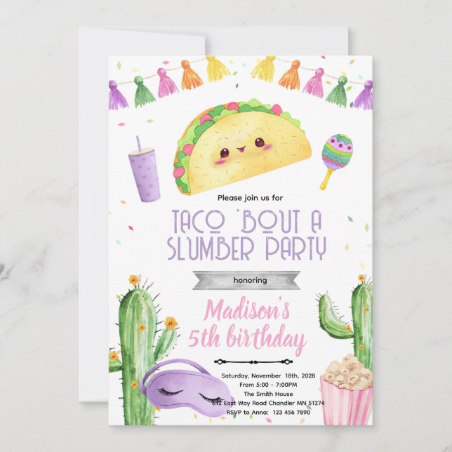 Taco slumber party Birthday Invitation Inbjudningar (Framsida)