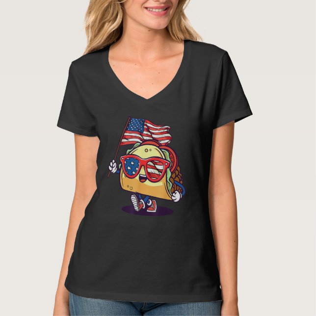 Taco Sunglasses American Flag USA  4th Of July T Shirt (Framsida)
