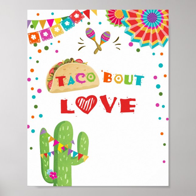 Taco Tala Kärlek Mexikansk Kactus Fiesta Bordsskyl Poster (Framsidan)