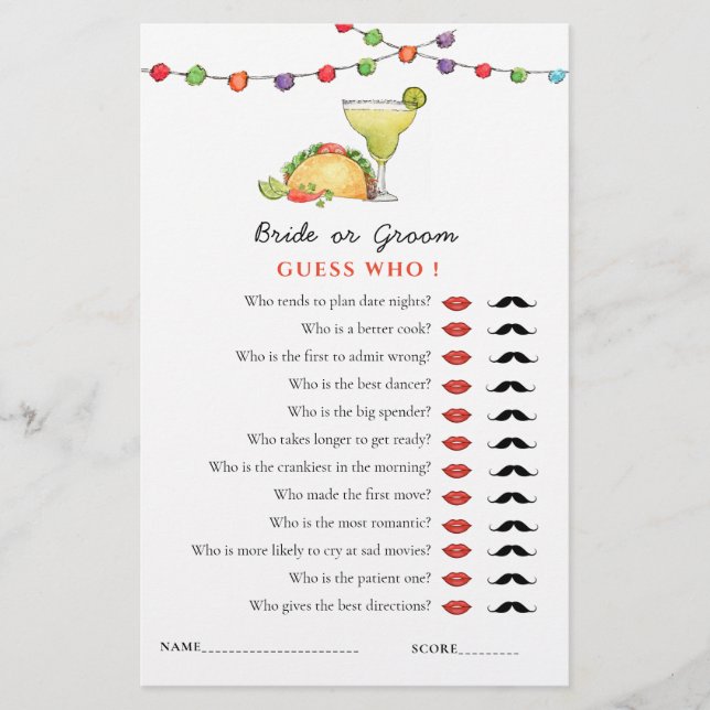 Taco & Tequila Fiseta 'gissa vem' Shower-spel (Framsida)