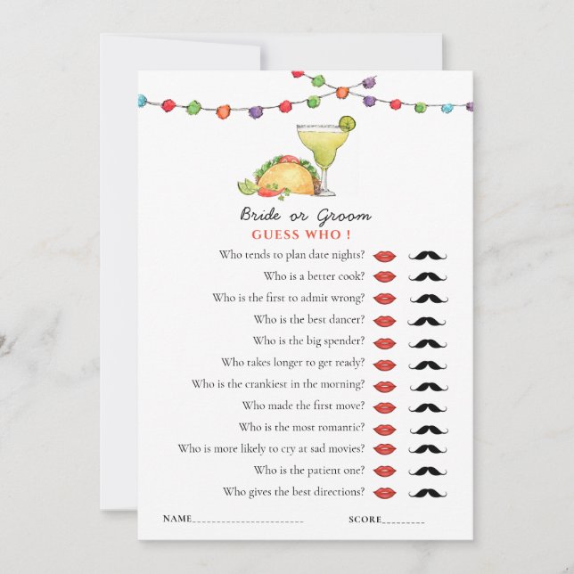 Taco & Tequila Fiseta 'gissa vem' Shower-spel Inbjudningar (Framsida)
