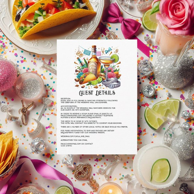 Taco & Tequila Mexikansk Fiesta Gästinformation Tilläggskort (Taco and Tequila Mexican Fiesta Guest Details Enclosure Card)