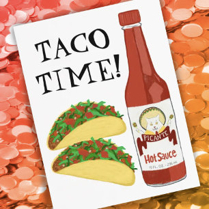 TACO TIME Spicy Hett Sauce Cat Maracas Vykort