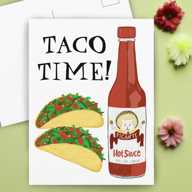 TACO TIME Spicy Hett Sauce Cat Maracas Vykort (TACO TIME Spicy Hot Sauce Cat Maracas Postcard
)