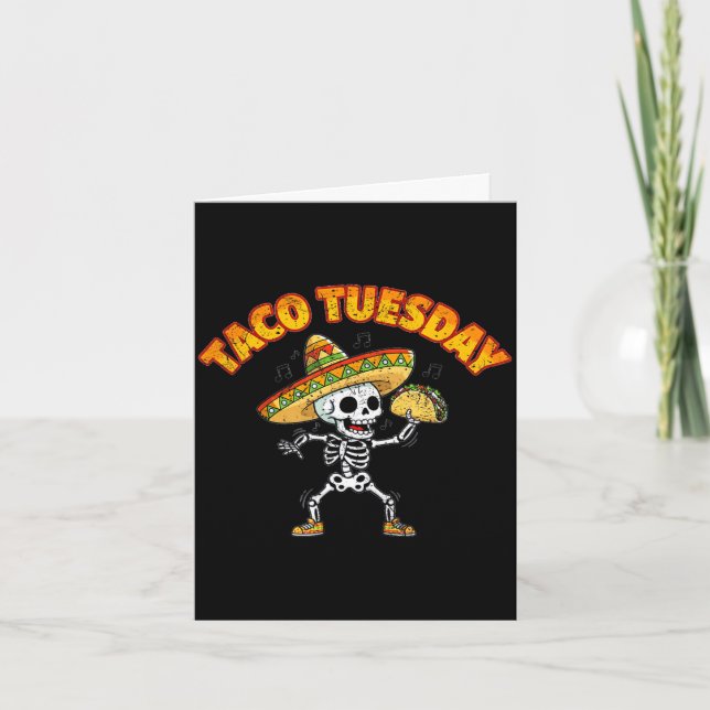 Taco tisdag dansande skelett rolig cinco de mayo kort (Framsida)