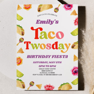 Taco Tosday Fiesta 2:a andra Födelsedagsfesten Inbjudningar