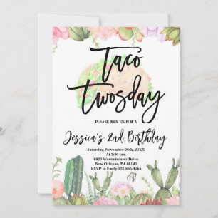 Taco Tosday Fiesta Birthday, Taco Second Birthday Inbjudningar