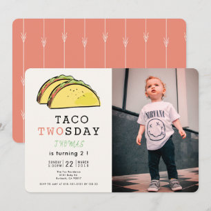 Taco Tosday Mexican Fiesta Photo 2nd Birthday Inbjudningar