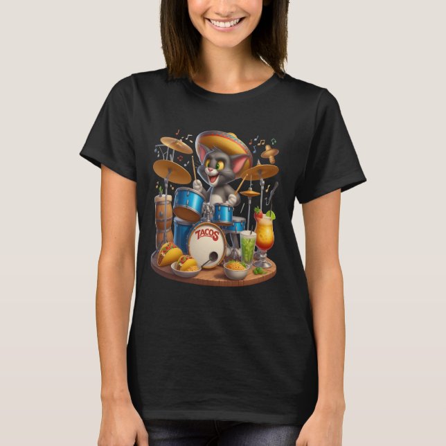 Taco Tunes: Cat Drummer T Shirt (Framsida)
